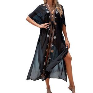 Bikini Cover-ups Women Bohemian Embroidery Long